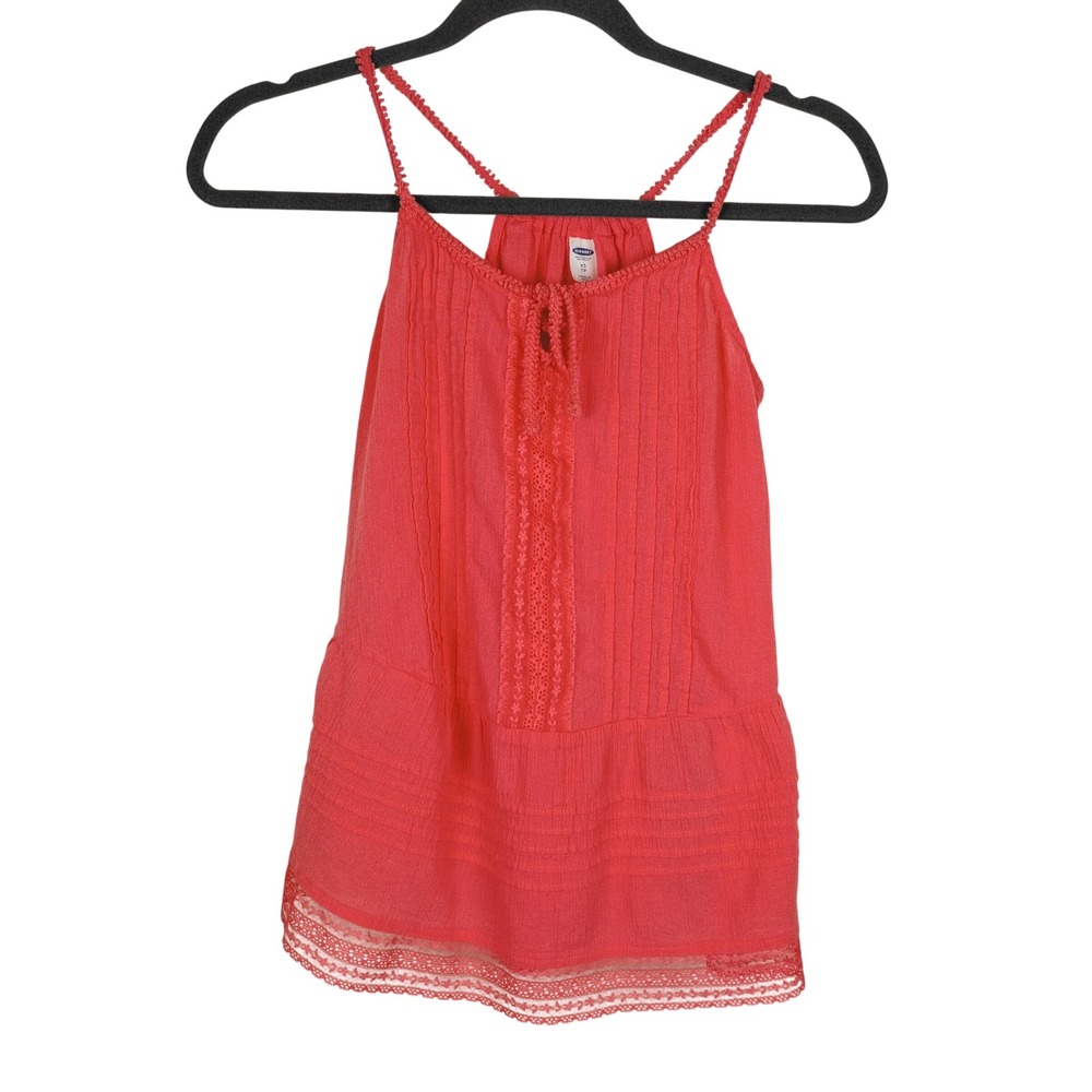 Old Navy Womens XS Coral Pink Cotton Gauze Crochet Lace Pintuck Camisole Top